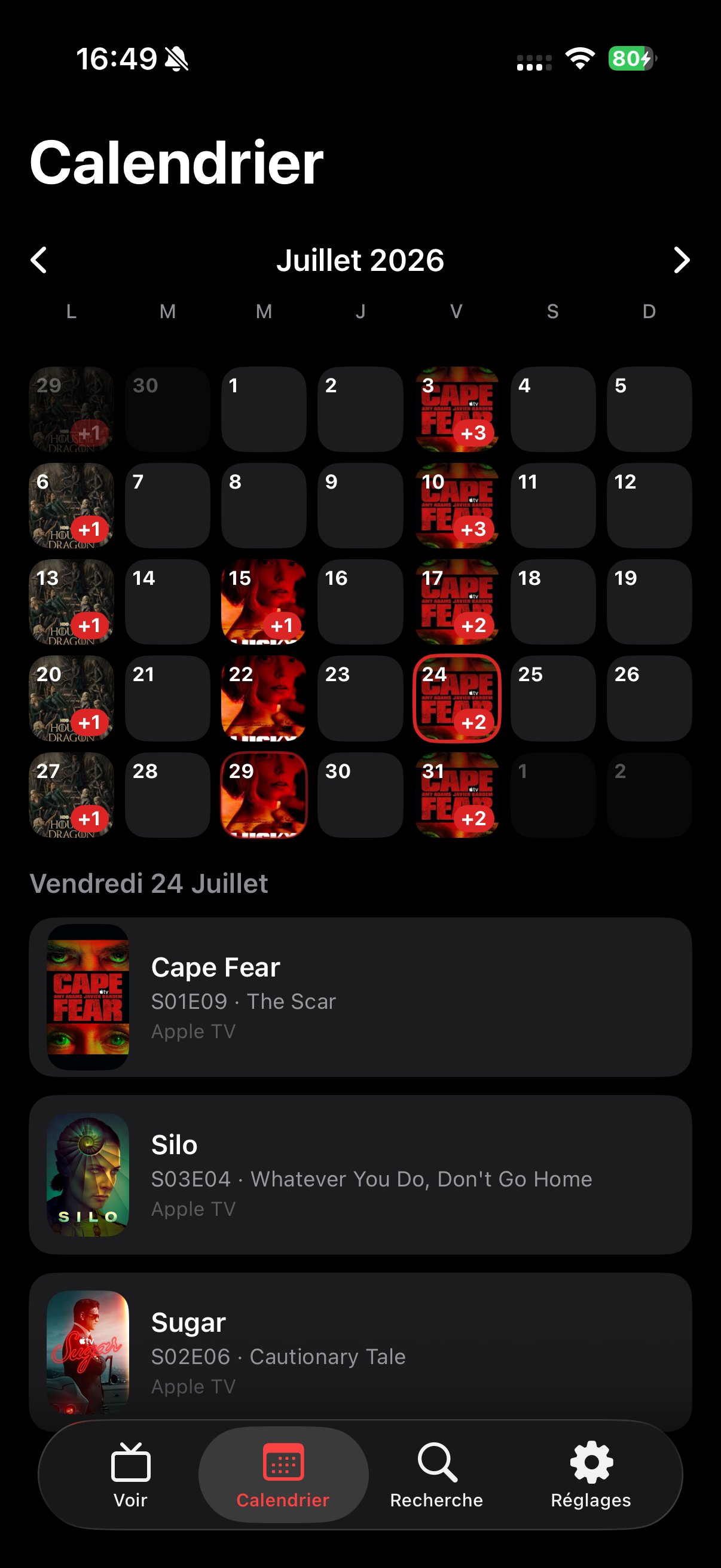 Calendrier mensuel des sorties de séries dans Next Up On TV